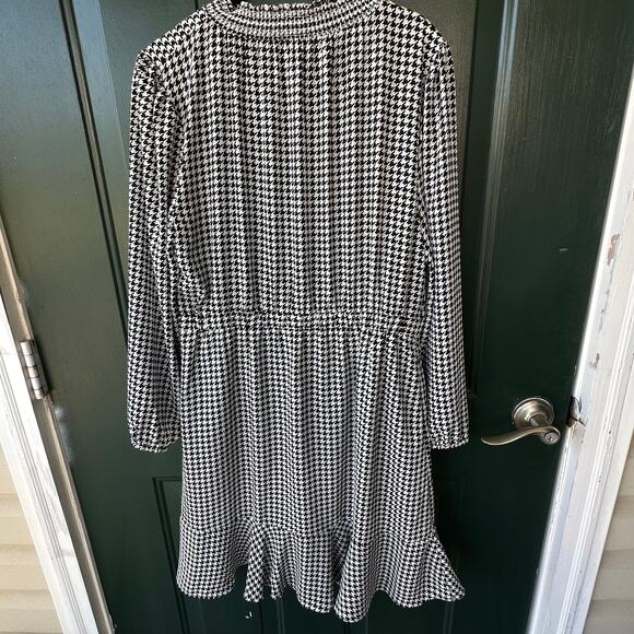 J.Crew Houndstooth Midi Dress 10 Black White Thanksgiving Fall Cottagecore Mod - Picture 5 of 8